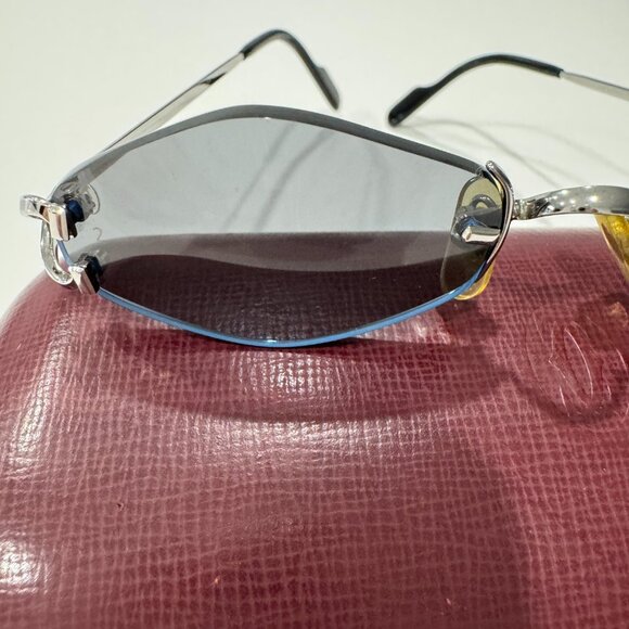 CARTIER RIMLESS SUNGLASSES w/ CASE PLATINUM FRAME GREY LENS - Picture 6 of 17